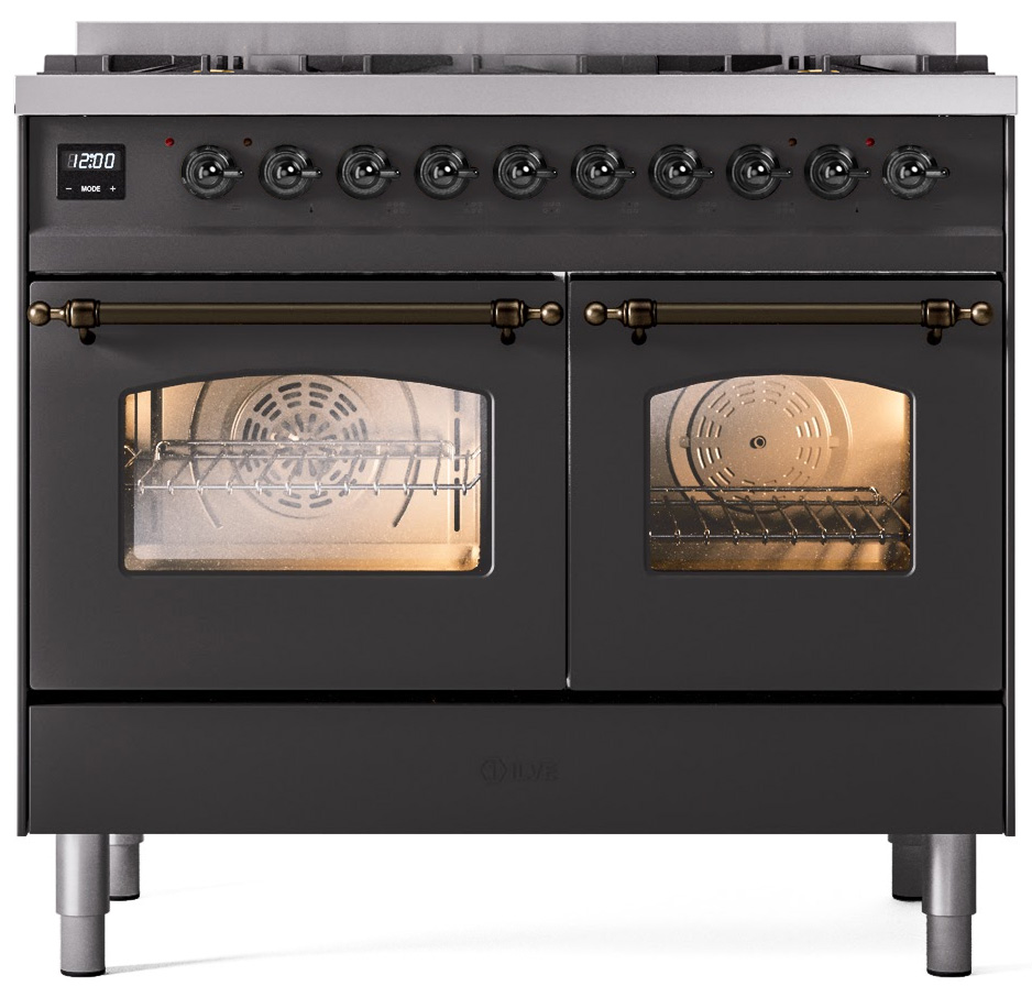 ILVE UPD406NMPMGBLP Nostalgie II 40 inch Dual Fuel Liquid Propane Range Burnished Trim Bundle Including EN40B62211 Burnished Knobs and Handles (Limited Edition)