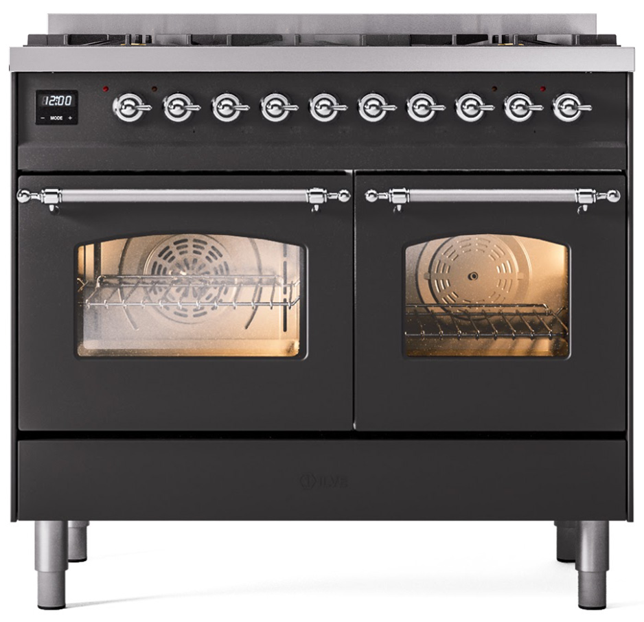 ILVE UPD406NMPMGC Nostalgie II 40 inch Dual Fuel Range Chrome Trim Bundle Including Chrome Knobs and Handles (Limited Edition)