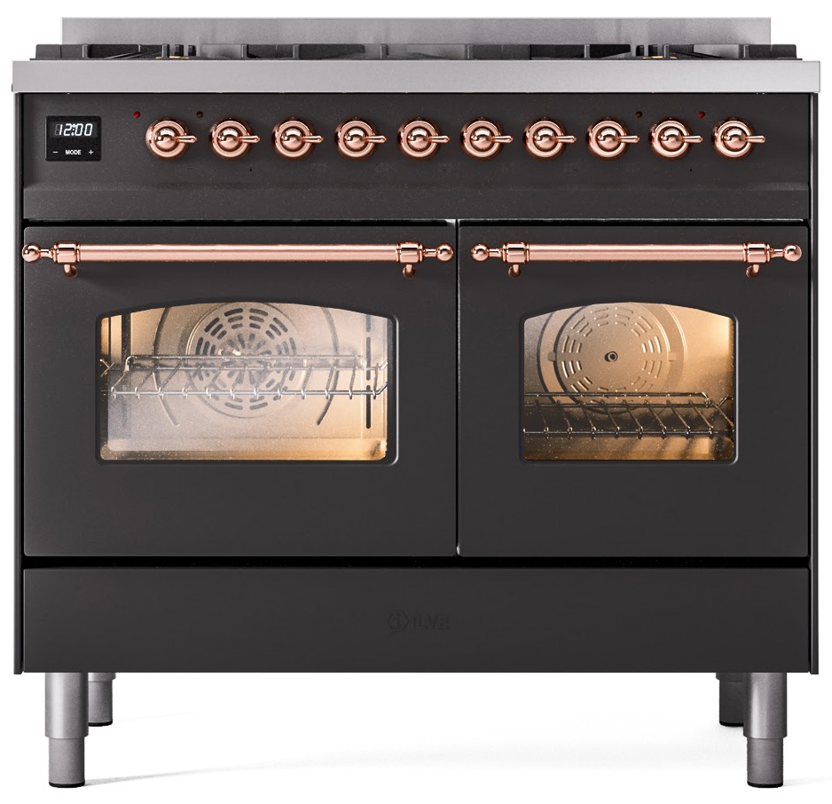 ILVE UPD406NMPMGP Nostalgie II 40 inch Dual Fuel Range Copper Trim Bundle Including EN40P62211 Copper Knobs and Handles (Limited Edition)