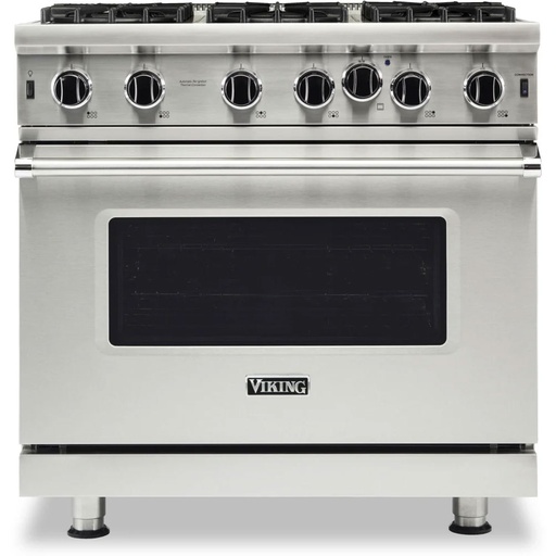 Viking VGIC53626B 5 Series 36 inch Freestanding Gas Range with 6 Open Burners, 5.1 cu. ft. Oven Capacity, VariSimmer, Gourmet-Glo Infrared Broiler