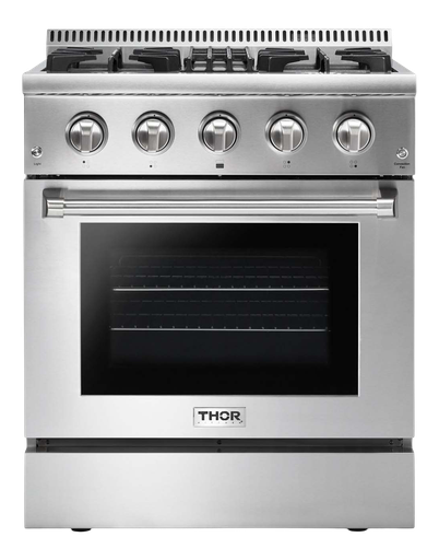 Thor Kitchen HRG3080U 30 inch Freestanding Professional Gas Range with 4 Burners, 4.2 cu. ft. Oven Capacity, in Stainless Steel