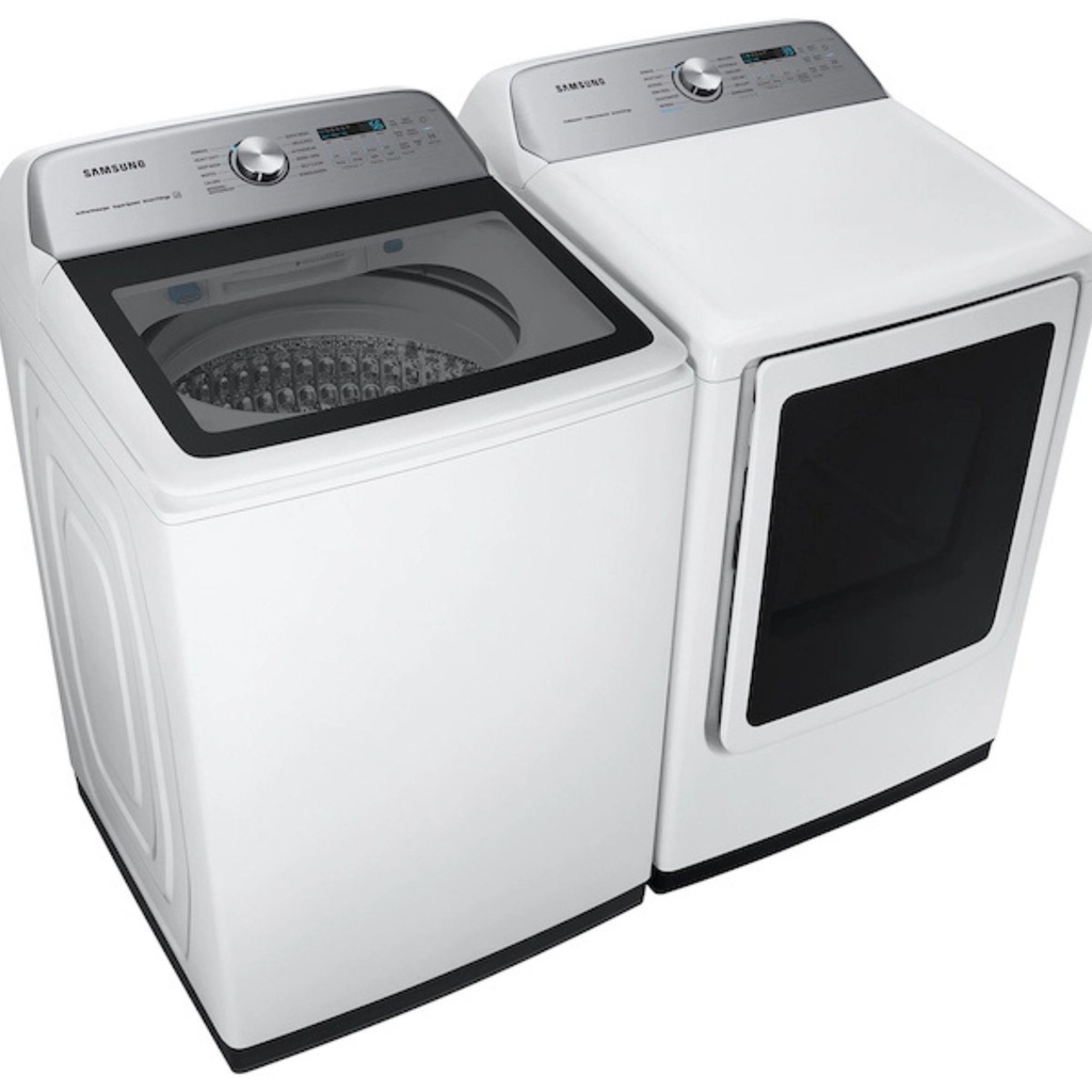 Samsung-DVG52A5500W-left angle view with matching washer