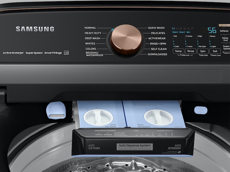 Samsung-WA55A7700AV-detergent filling chambers and controls