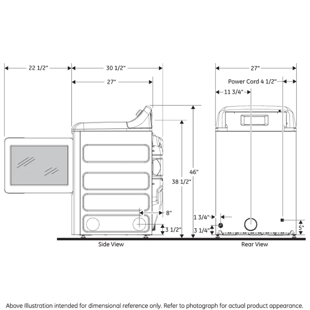 GTD58EBSVWS diagram of dryer dimensions