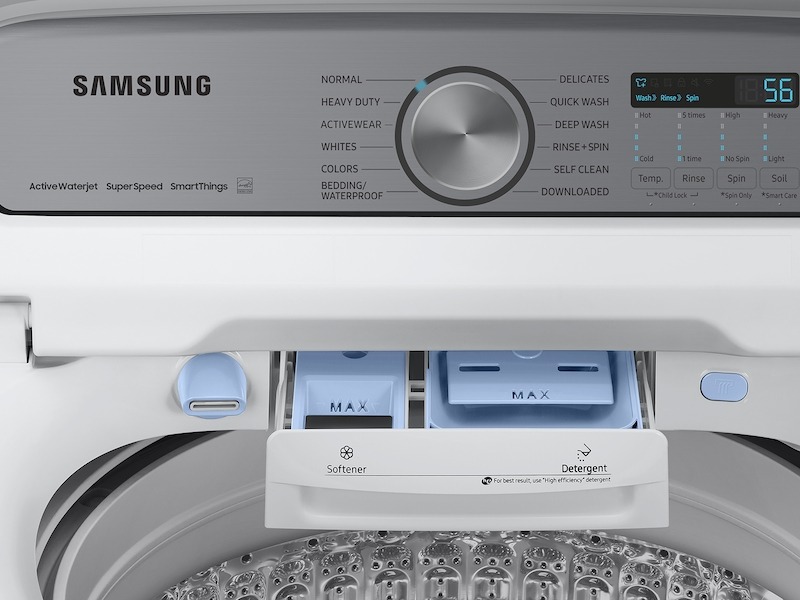 Samsung-WA55CG7100AW-detergent filling chambers and controls