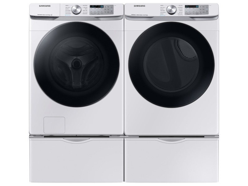 Samsung-WF45B6300AW-front view with matching washer and close drawers in bottom