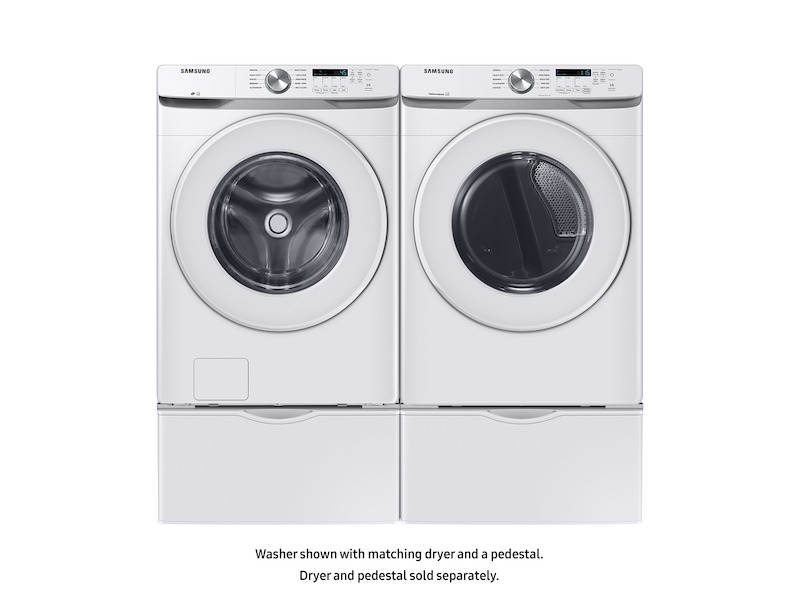 Samsung-WF45T6000AW-front view washer with matching dryer and pedestal