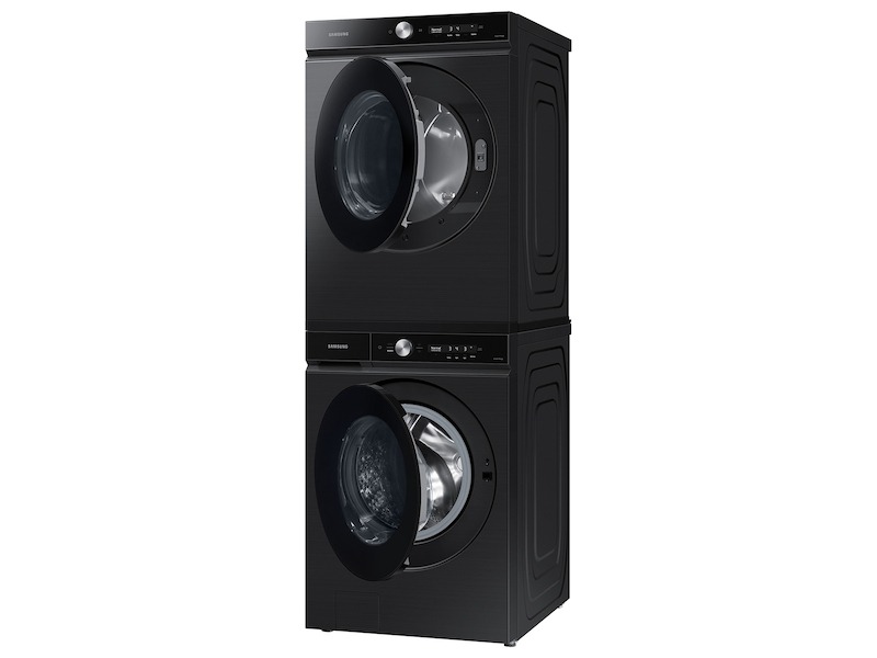 Samsung-WF53BB8700AV-right angle view washer with matching dryer with open lids
