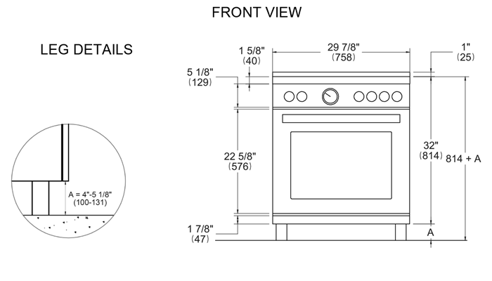 Bertazzoni-PRO304CEMXV-dimensions