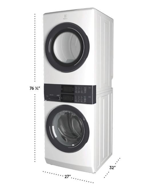 Electrolux ELTE7300AW 27 inch Laundry Tower Single Unit Front Load 4.4 Washer & 8 cu. ft. Electric Dryer Capacity, LuxCare, in White