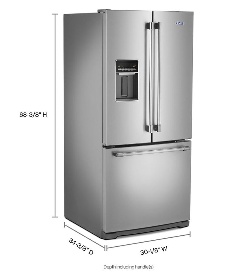 Maytag MFW2055FRZ 30 inch French Door Refrigerator with 19.68 cu. ft. Capacity, Exterior Water Dispenser and BrightSeries LED Lighting in Fingerprint Resistant Stainless Steel