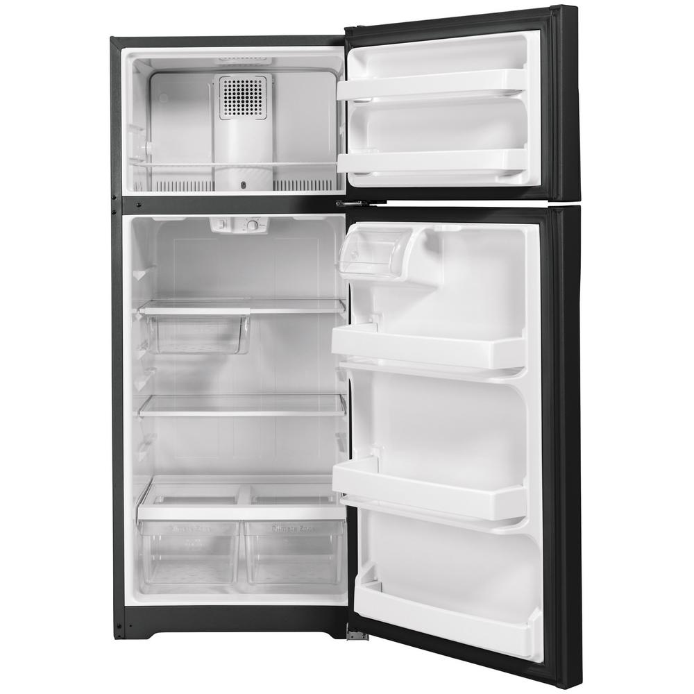 GE GTS18G 28 inch Top Freezer Refrigerator with 17.5 cu. ft. Total Capacity, LED Lighting, and Edge-to-Edge Glass Shelves, Sliding Deli Drawer 