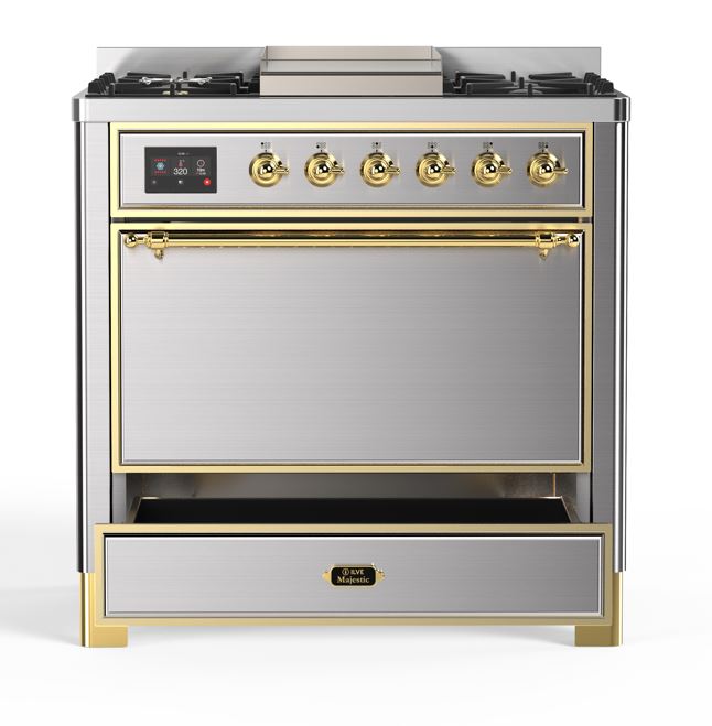 ILVE UM09F Majestic II 36 inch Dual Fuel Range with 6 Burners, Griddle