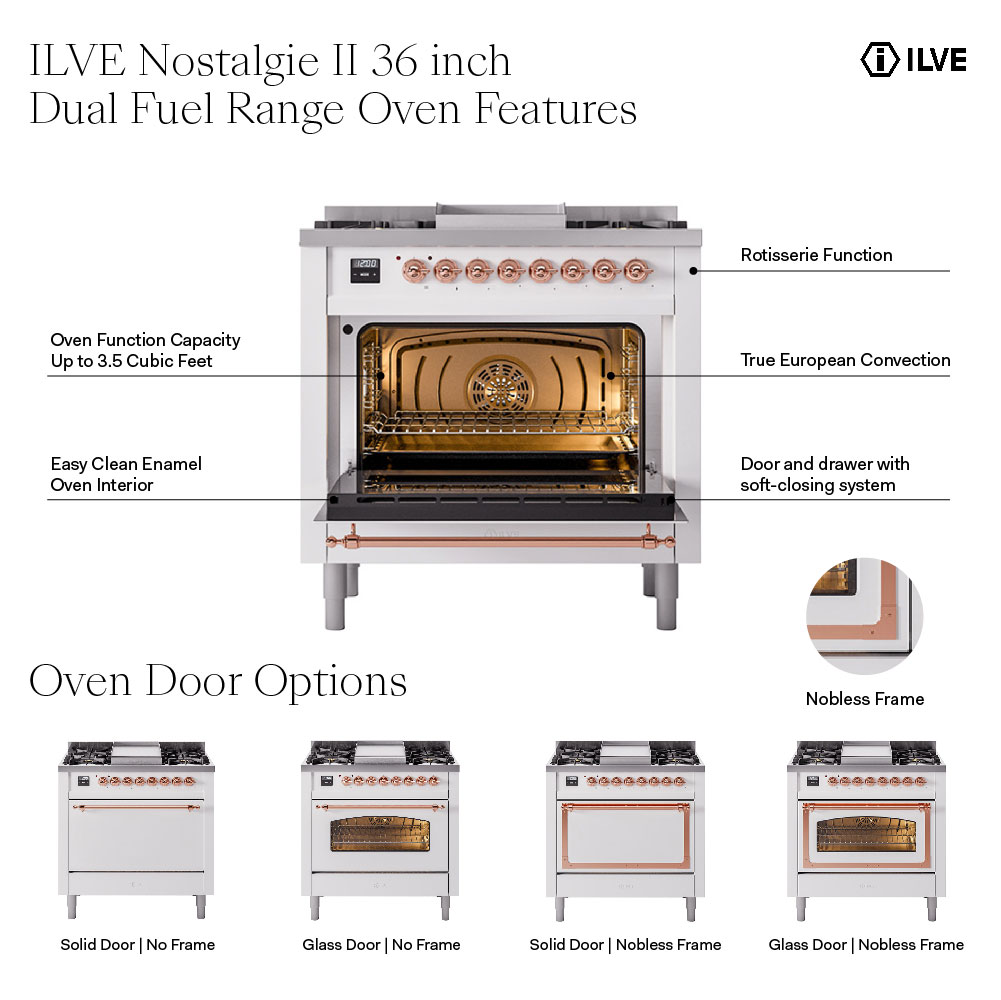 ILVE UN36FNM Nostalgie II Noblesse 36 inch Dual Fuel Range with 6 Burners and Griddle