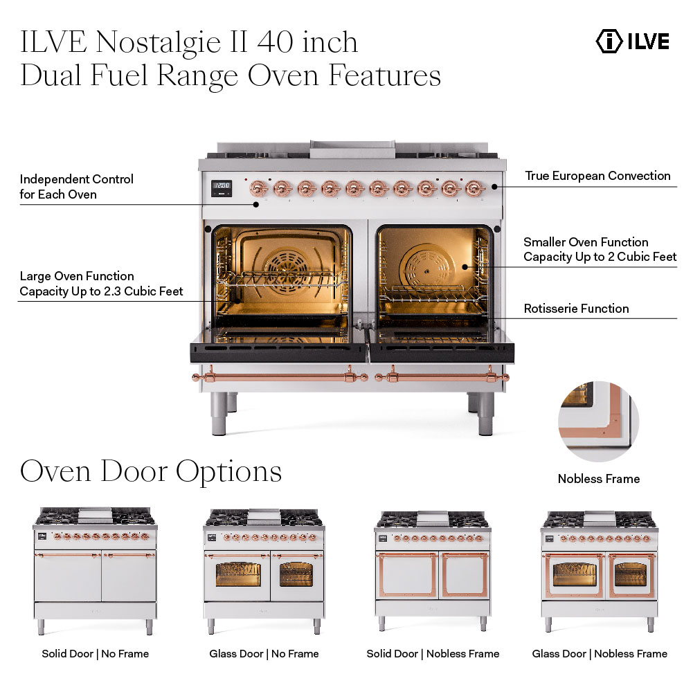 ILVE UPD40FNMP Nostalgie II 40 inch Dual Fuel Range with Double Ovens, 6 Burners and Griddle