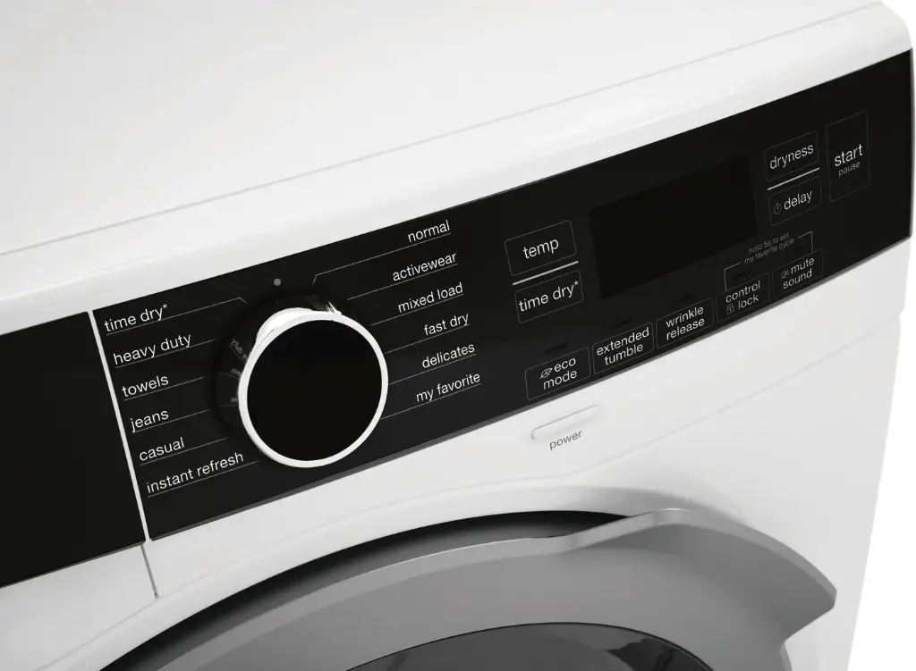 Electrolux ELFE4222AW 24" Compact Electric Dryer with 4 cu. ft. Capacity, controls viewed at an angle