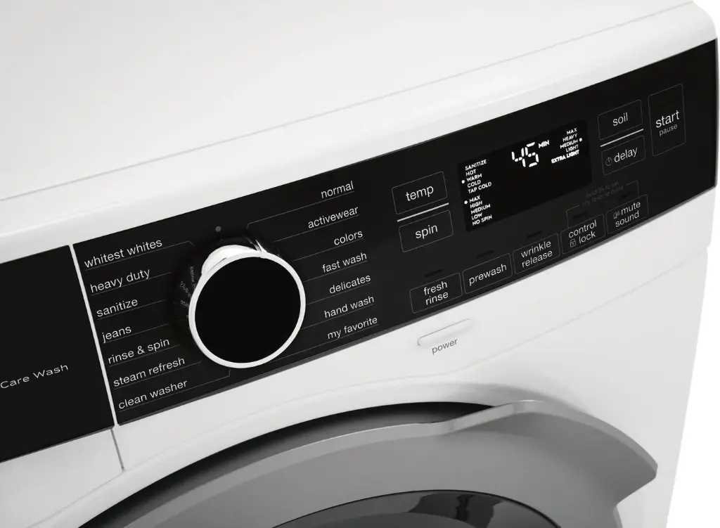 Electrolux ELFW4222AW 24" Compact Front Load Washer, close up of controls