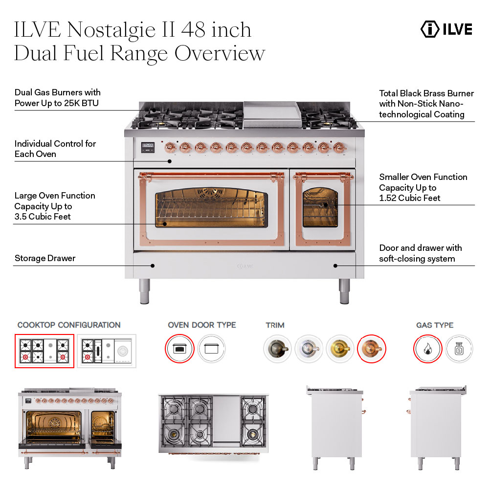 ILVE UN48F Nostalgie II Noblesse 48 inch Dual Fuel Range 