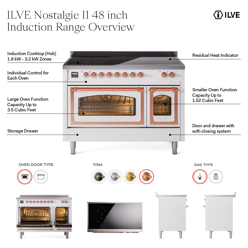 ILVE UPI486NMP Nostalgie II 48 inch Induction Range with 6 Elements 