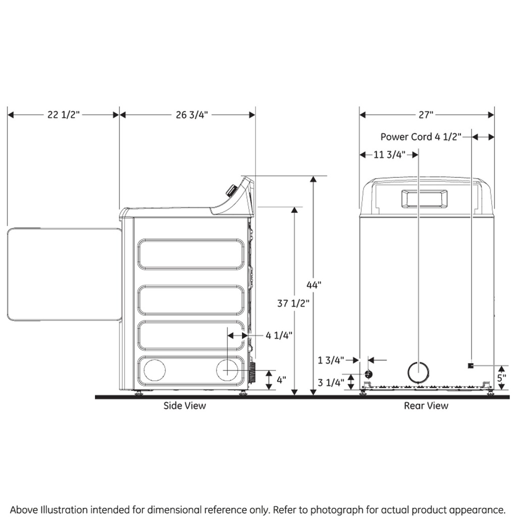 GTX33GASKWW diagram of dryer dimensions
