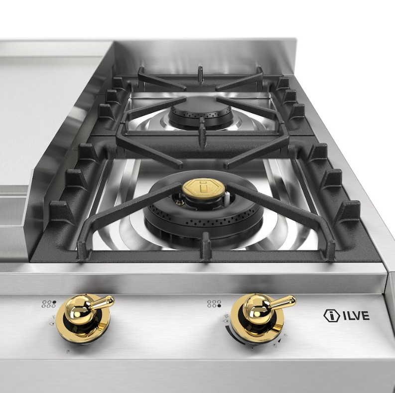 ILVE UHCP965FNSSG front close up on knobs