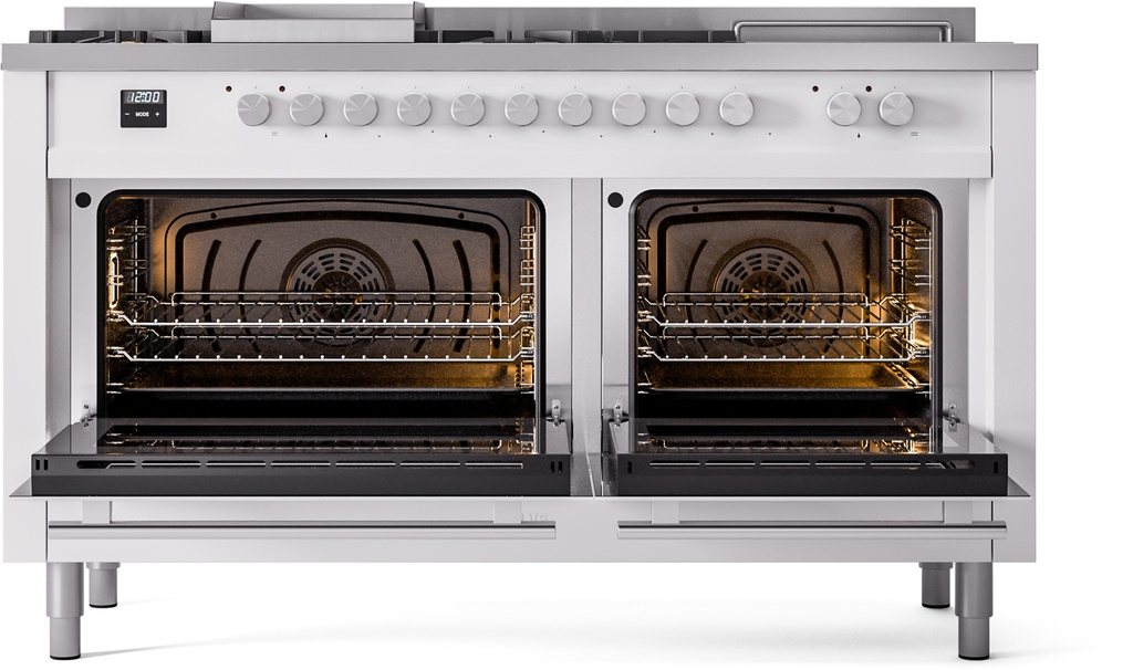 ILVE UP60FSQMPSS Professional Plus II 60" Dual Fuel Range, oven doors opened