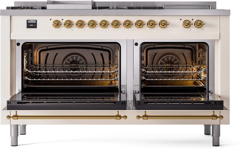 ILVE UP60FSNMPAWG Nostalgie II 60" Dual Fuel Range, oven doors opened