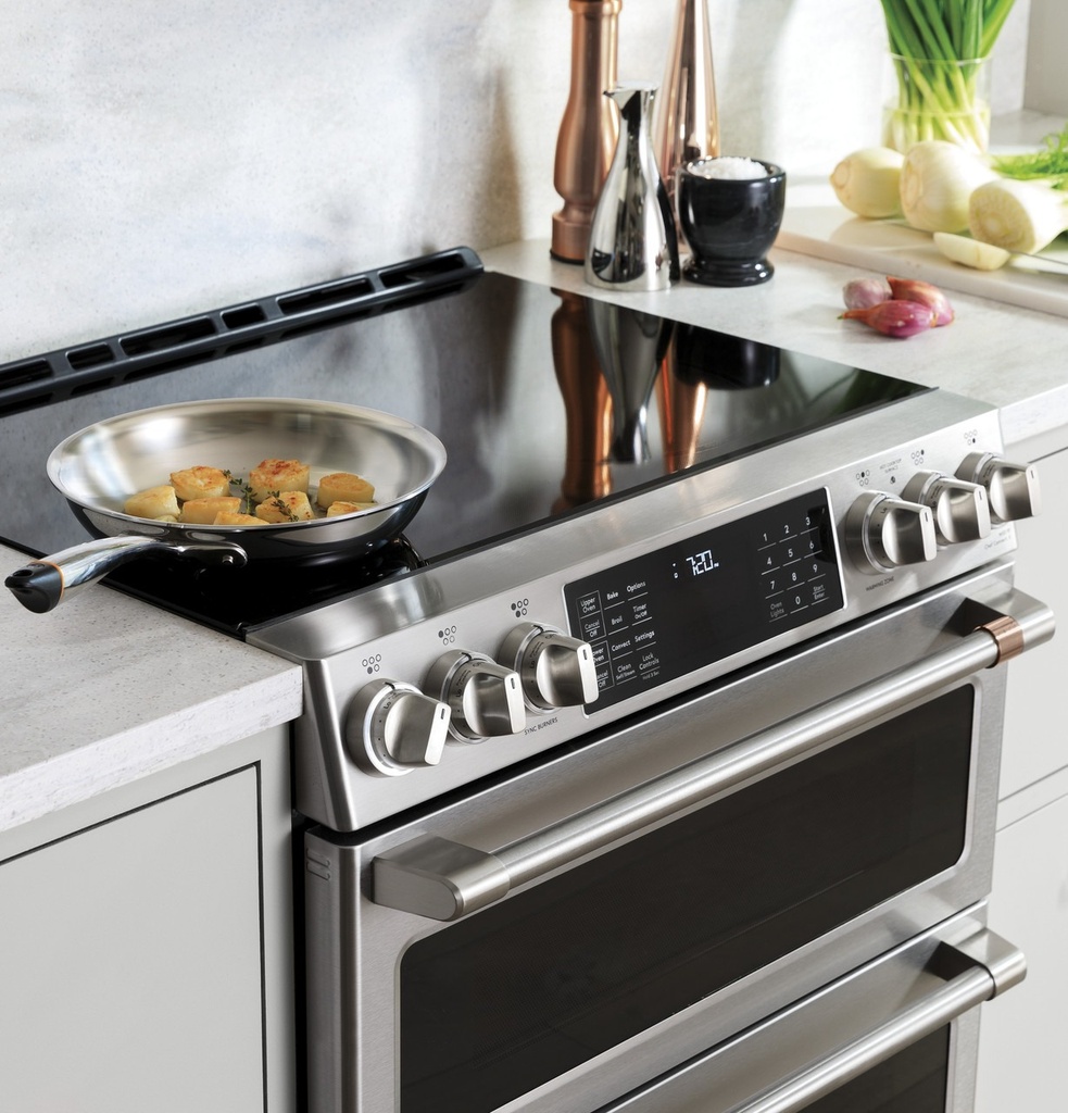 Cafe CHS900P 30 inch Smart Slide-In Convection Induction Range with 5 Elements, 5.7 cu. ft. Capacity, Warming Drawer and No-Preheat Air Fry