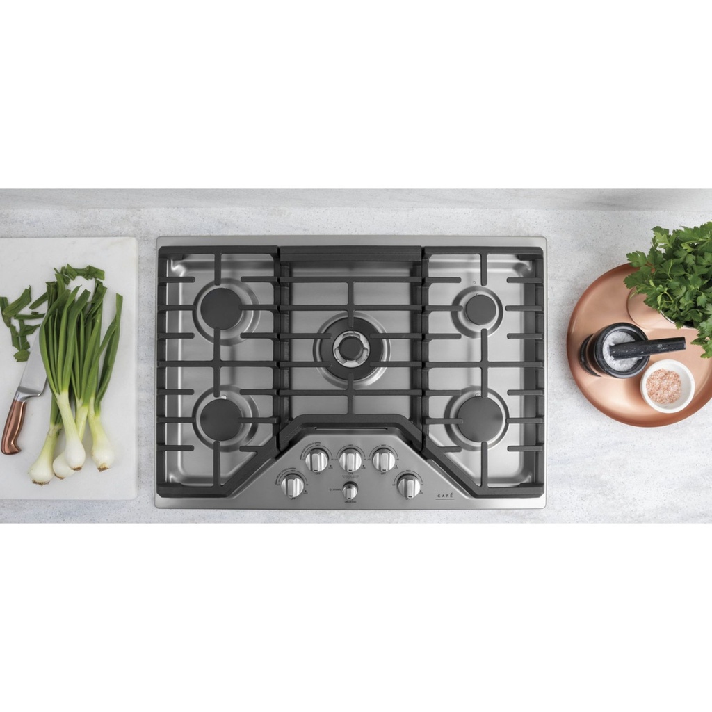 Cafe-CGP95302MS1-30" Gas Cooktop with 5 Burners, LED Backlit Knobs and ADA Compliant in Stainless Steel