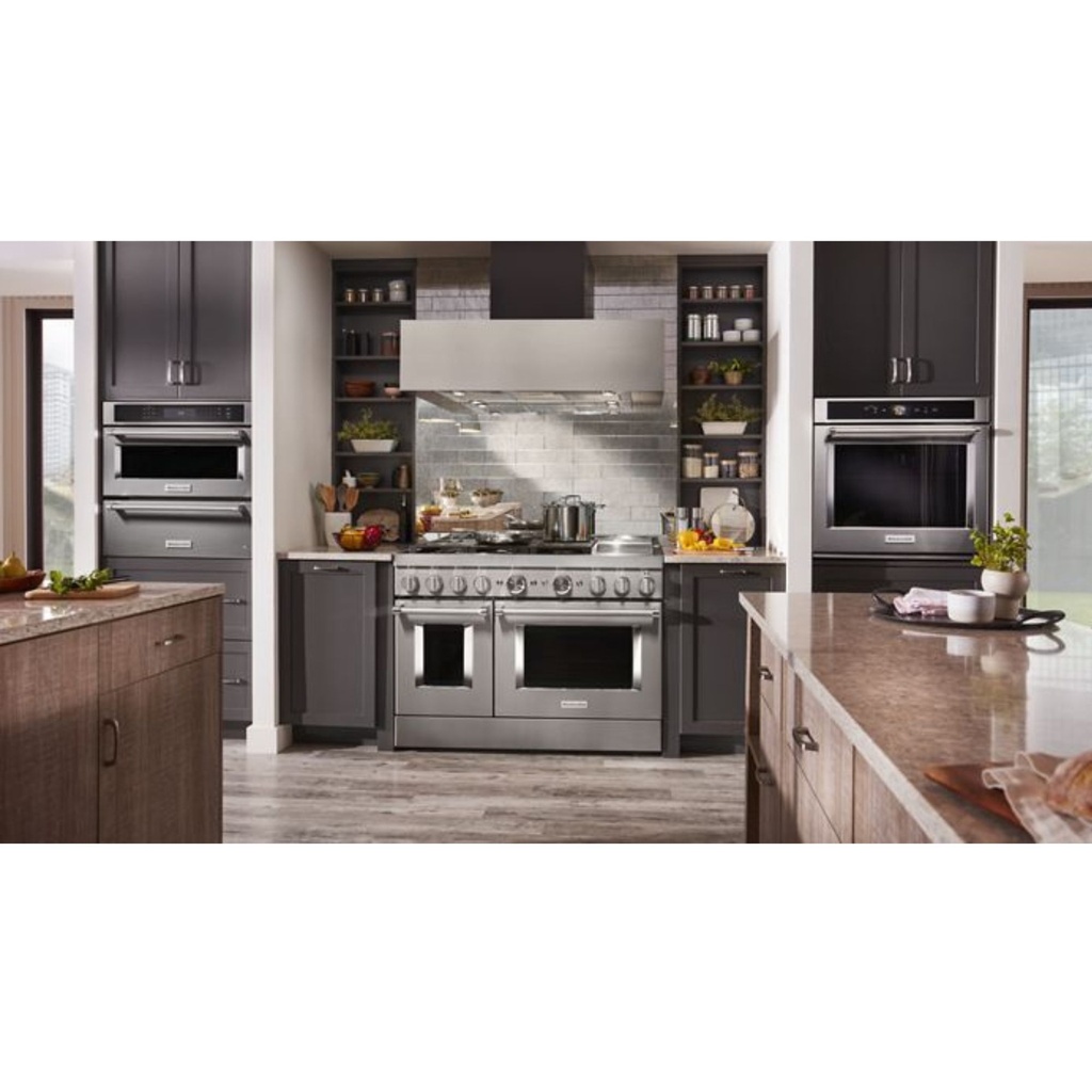 KitchenAid-KFDC558JSS-modern kitchen workspace with burner
