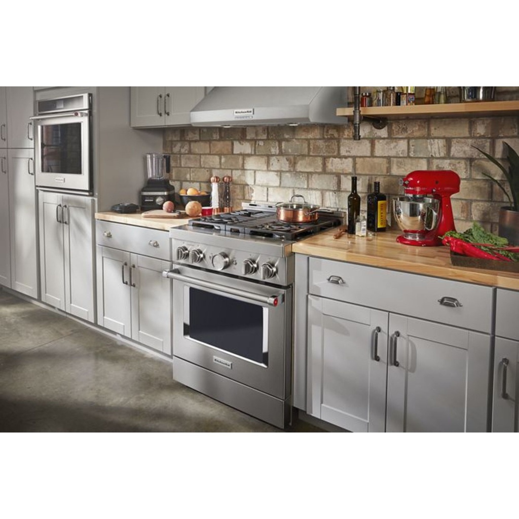 KitchenAid-KFGC500JSS-modern kitchen workspace with burner