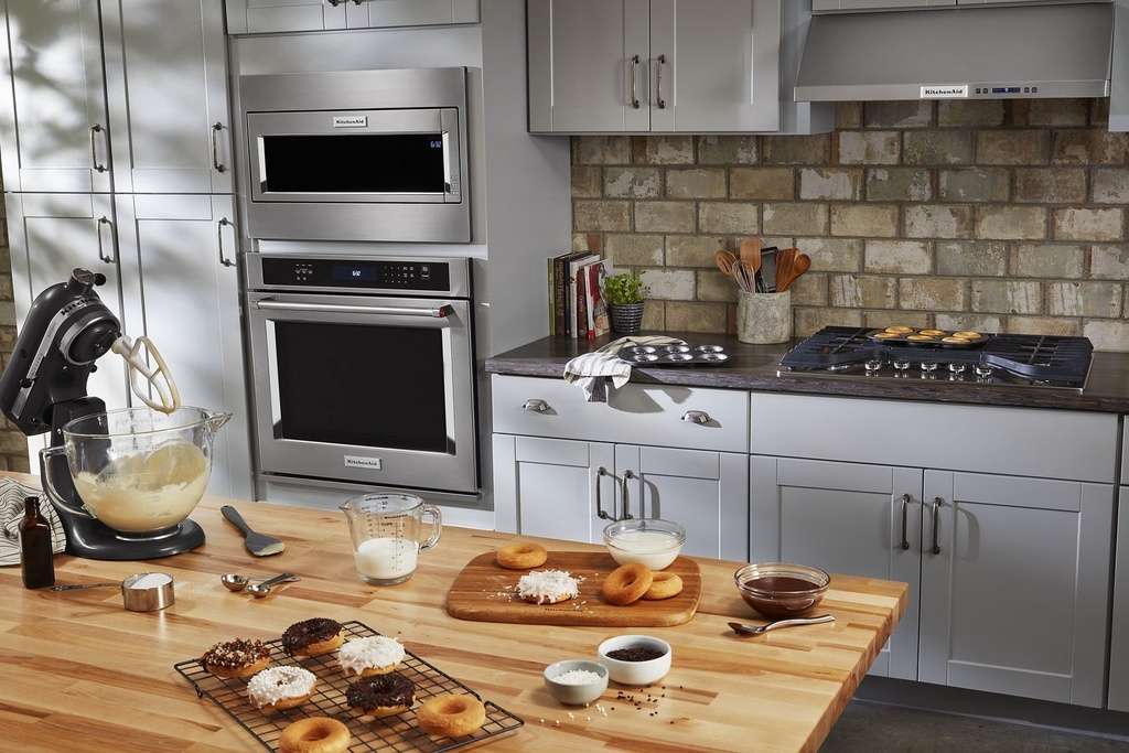 KitchenAid-KMBT5511KSS-modern kitchen workspace with microwave