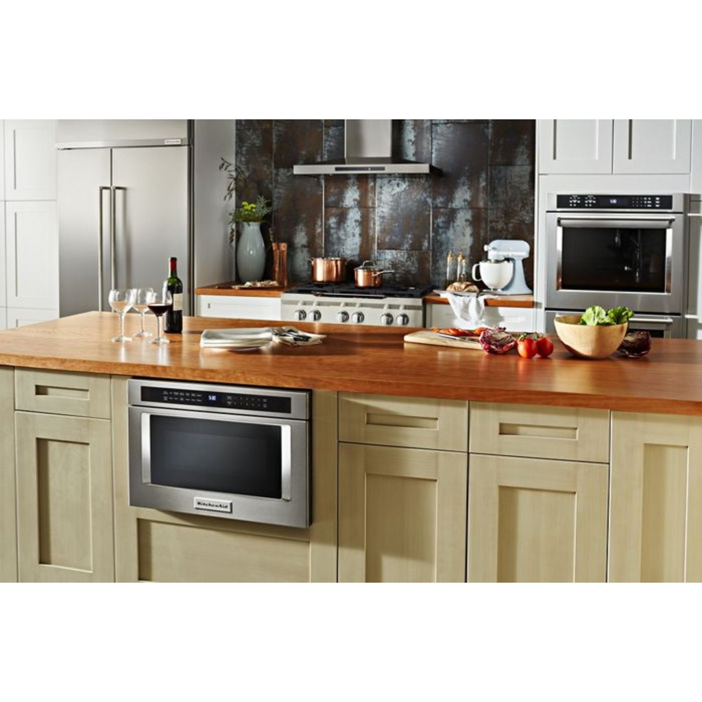 KitchenAid-KMBD104GSS-modern kitchen workspace microwave