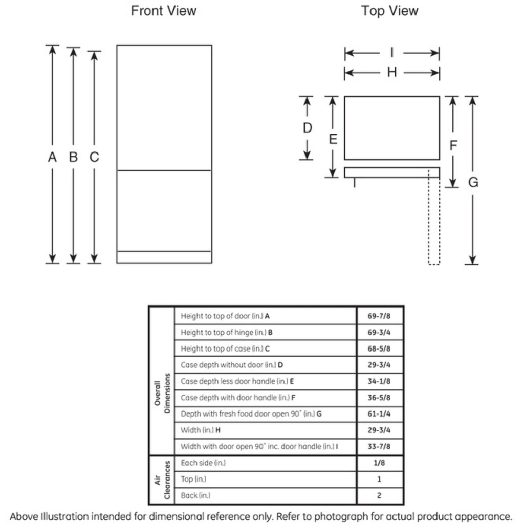 GE-GBE21DYKFS-Diagram of Front view top view