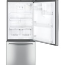 GE-GDE25EYKFS-1 clear snack drawer and 2 humidity-controlled drawers