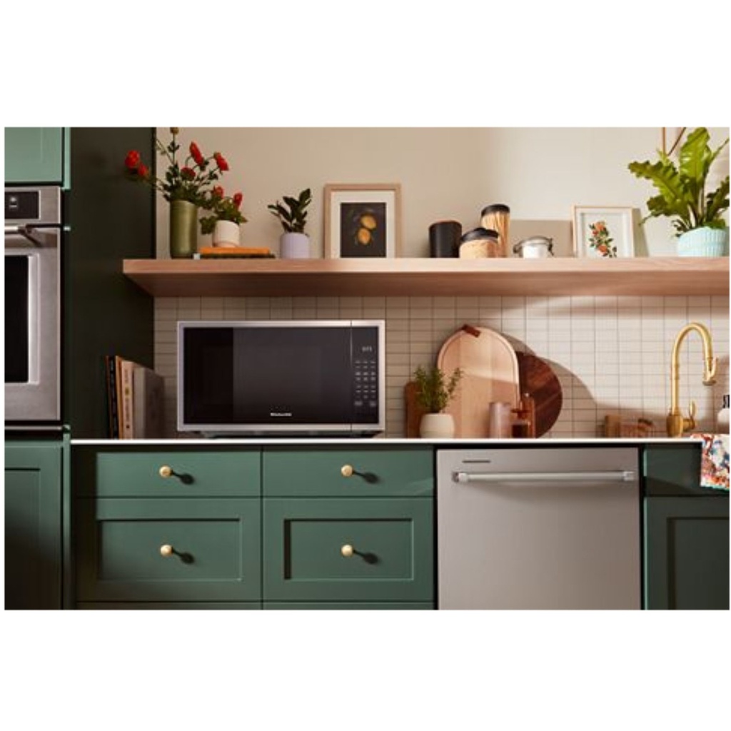 KitchenAid-KMCS324PPS-modern kitchen workspace with microwave