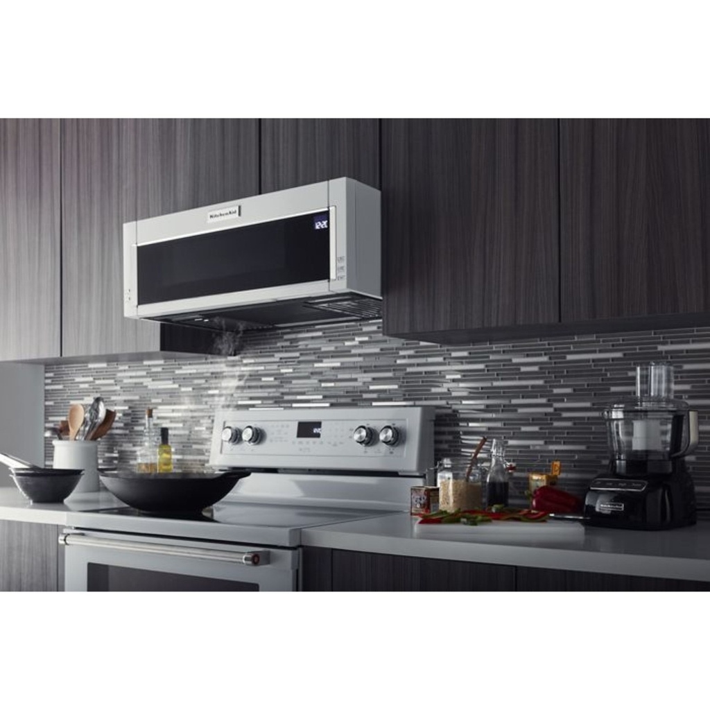 KitchenAid-KMLS311HWH-modern kitchen workspace with microwave