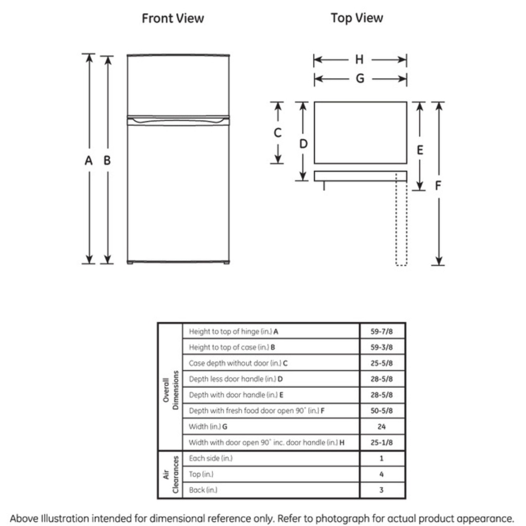 GE-GPE12FGKBB-Dimensional all view