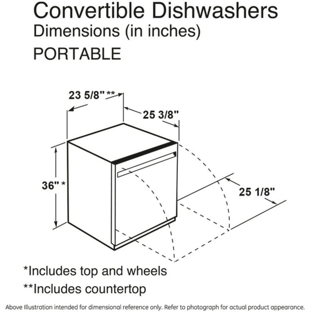 GPT225SSLSS convertible dishwashers dimensions