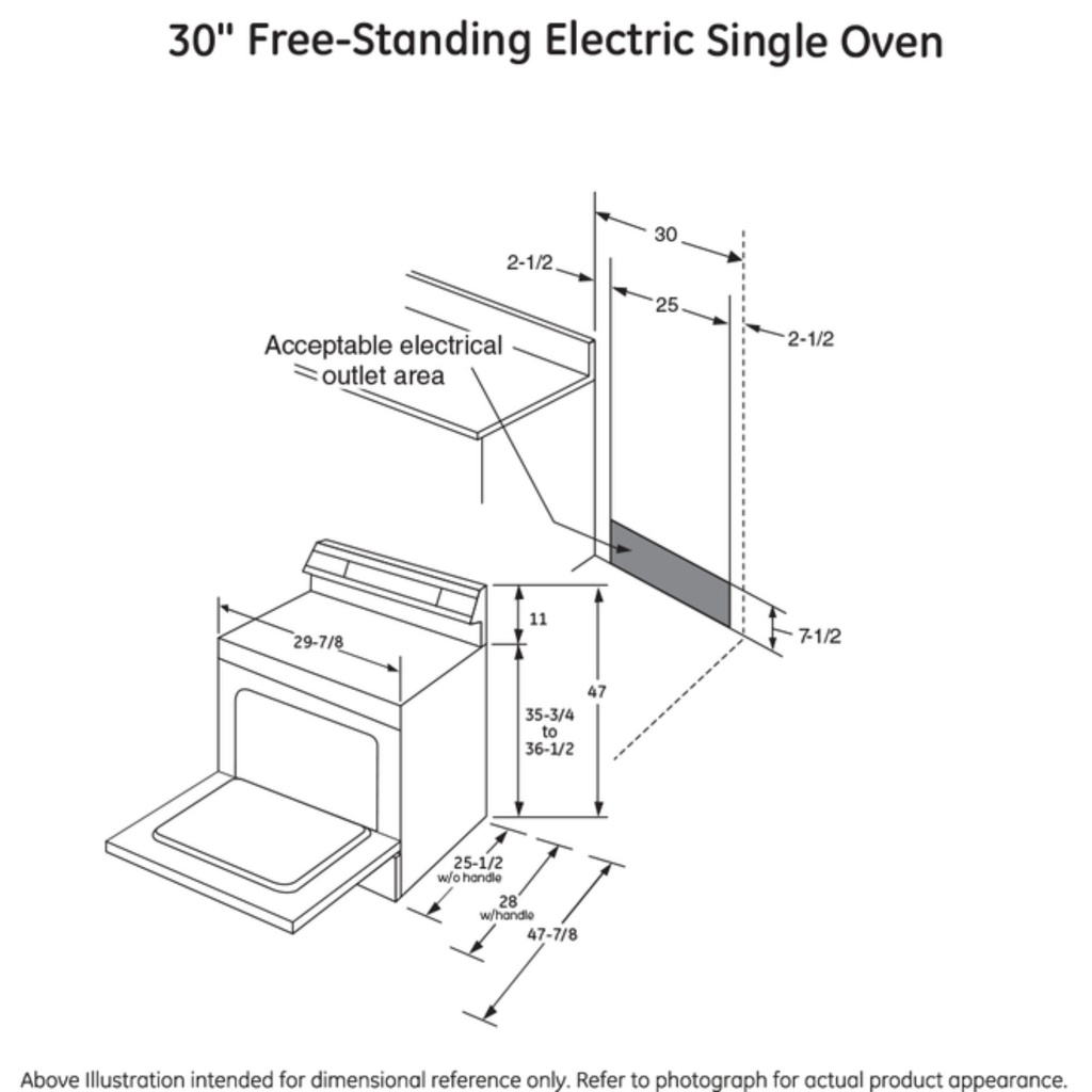 GE-JB645DKBB-Dimensional electric single oven