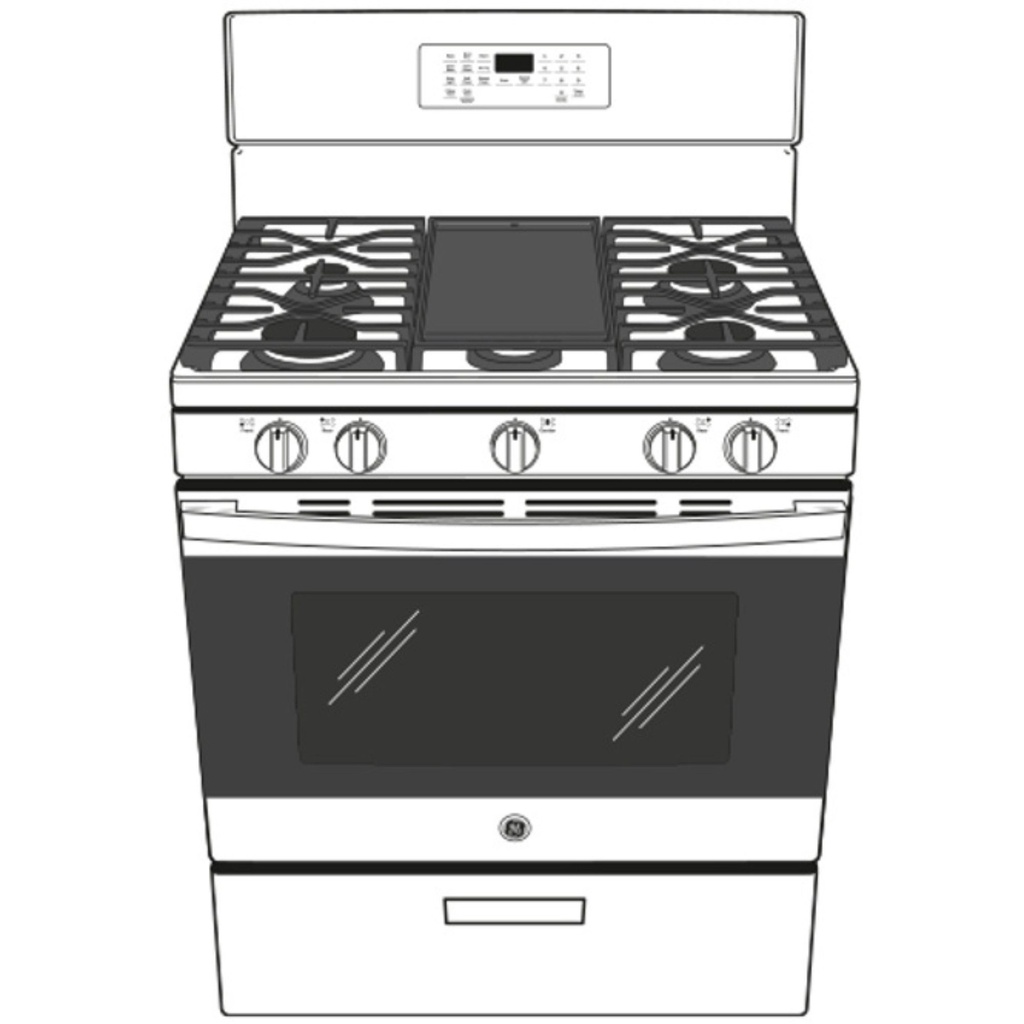 GE-JGB735DPBB-Diagram of Freestanding Gas Convection Range with 5 Burners