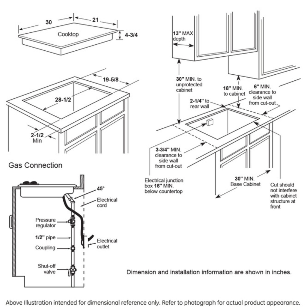 GE-JGP3030DLBB-Dimension and installation information