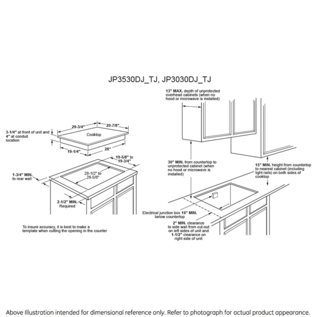GE-JP3030DWBB-Dimensional