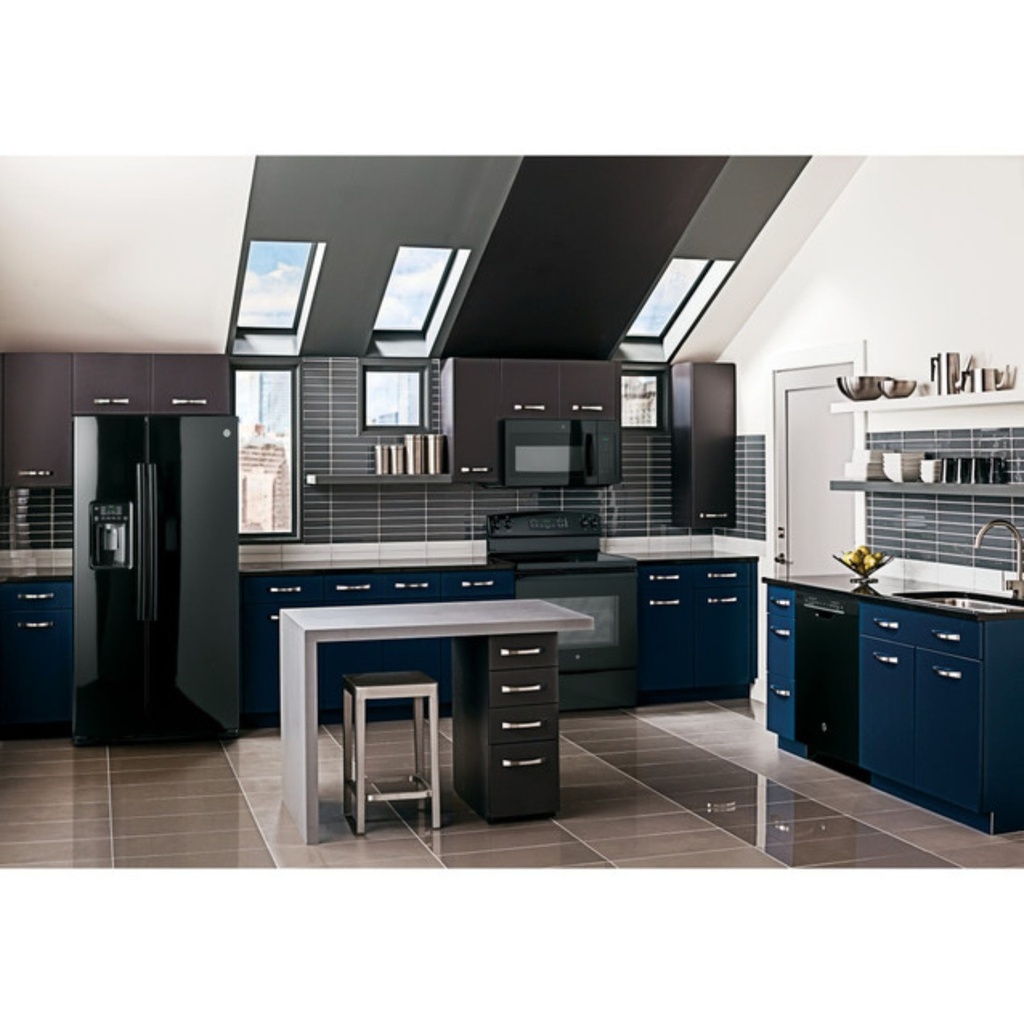 GE-JVM3160DFBB-Modern Kitchen with Skylights