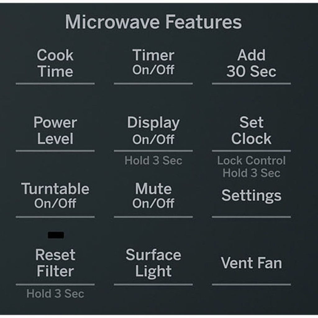 JVM6175SKSS microwave control panel - features list