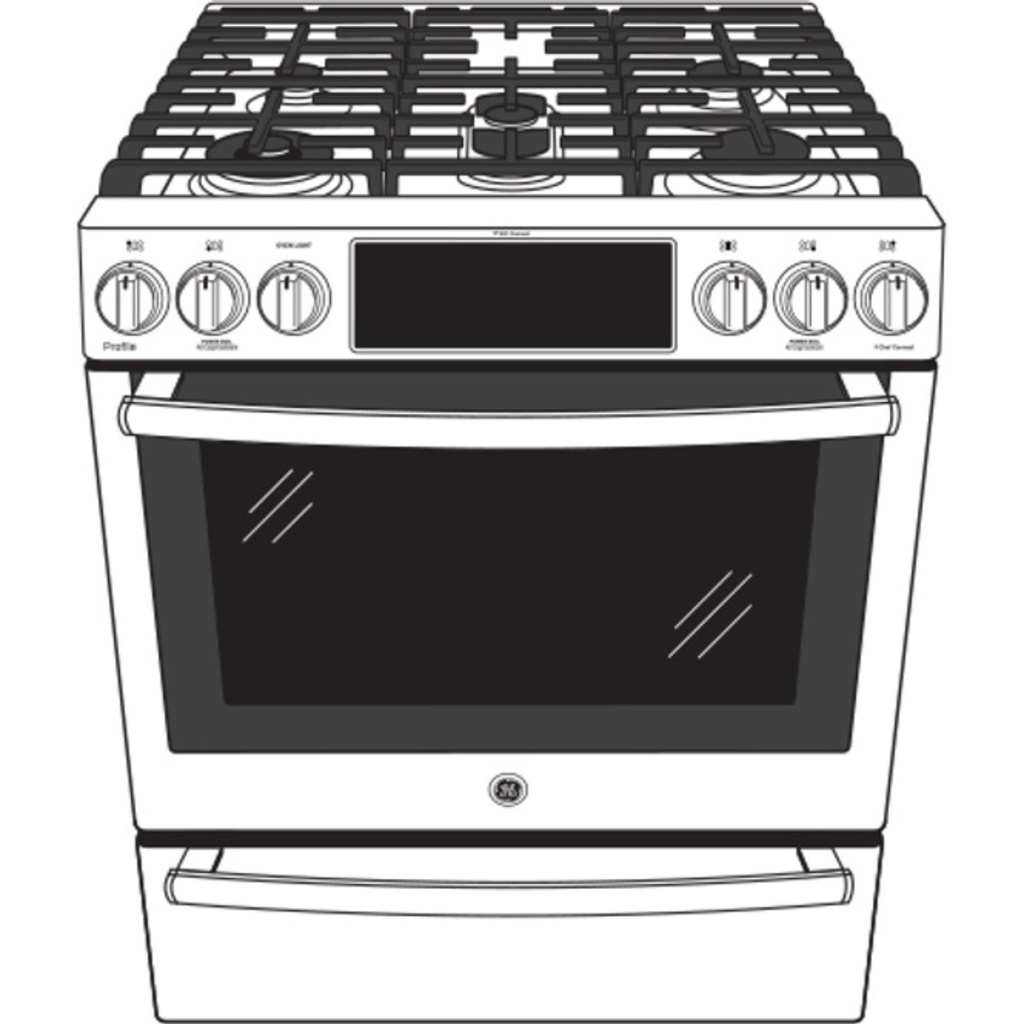 GE-P2S930YPFS-Diagram ofSmart Slide-In Dual Fuel Range with 5 Burners