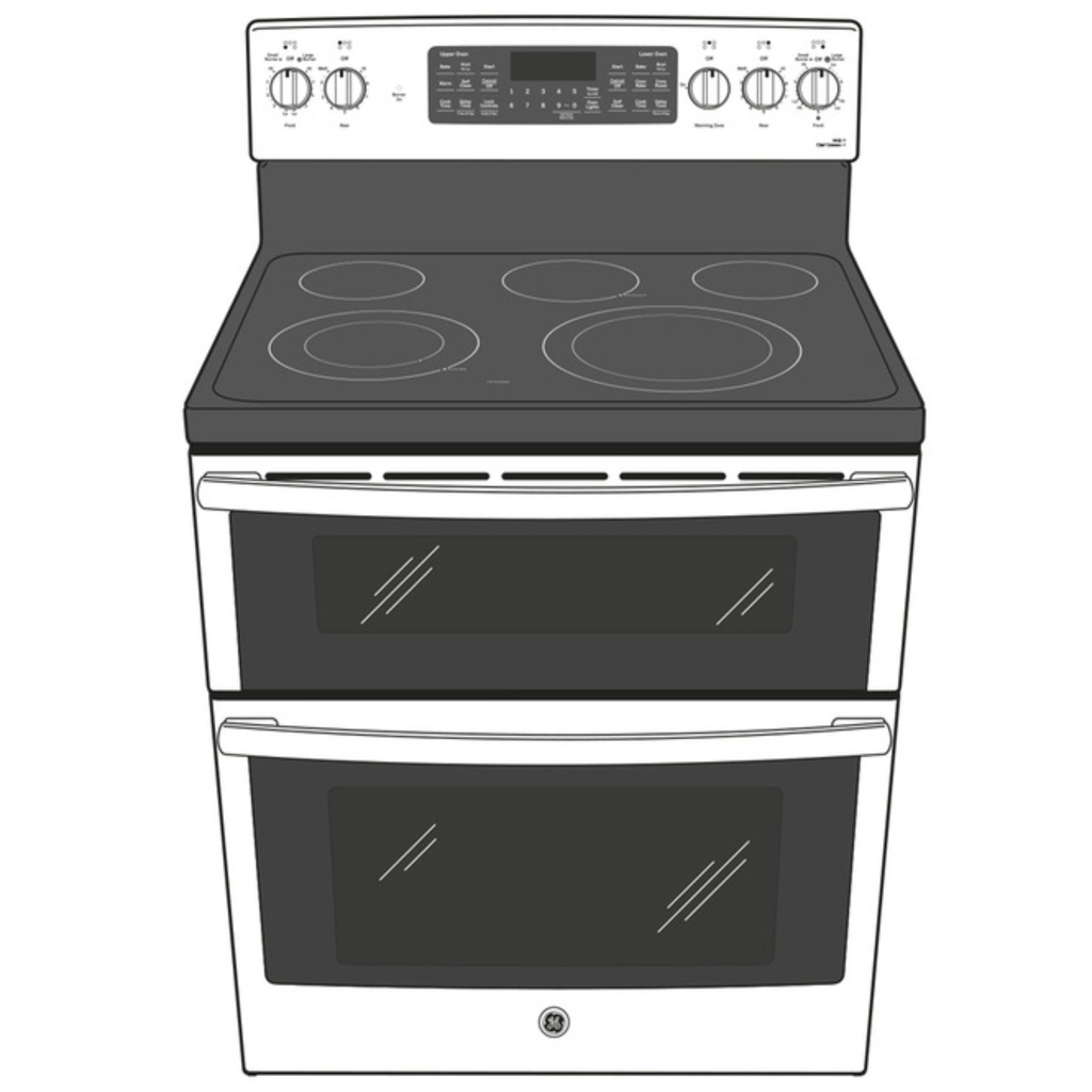PB965YPFS diagram of electric double oven range with 5 elements