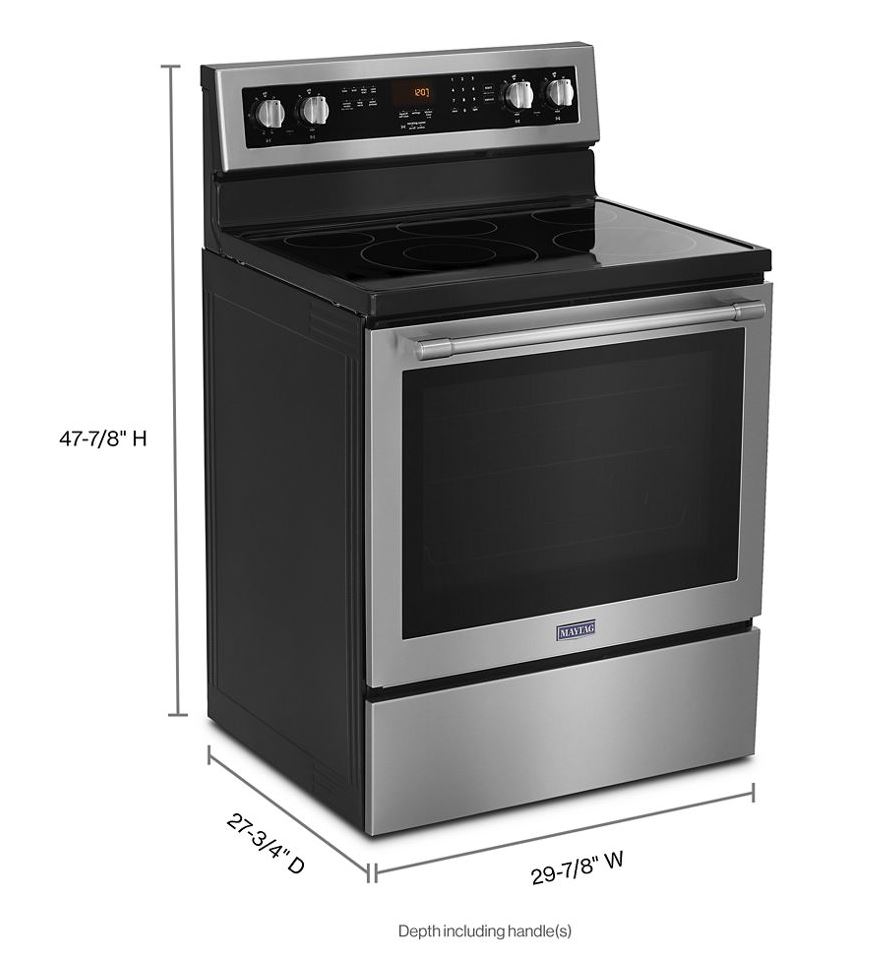 Maytag MER8800FZ 30 inch Freestanding Electric Range with 5 Elements, 6.4 cu. ft. Oven Capacity, True Convection, AquaLift Self-Cleaning Technology in Fingerprint Resistant Stainless Steel