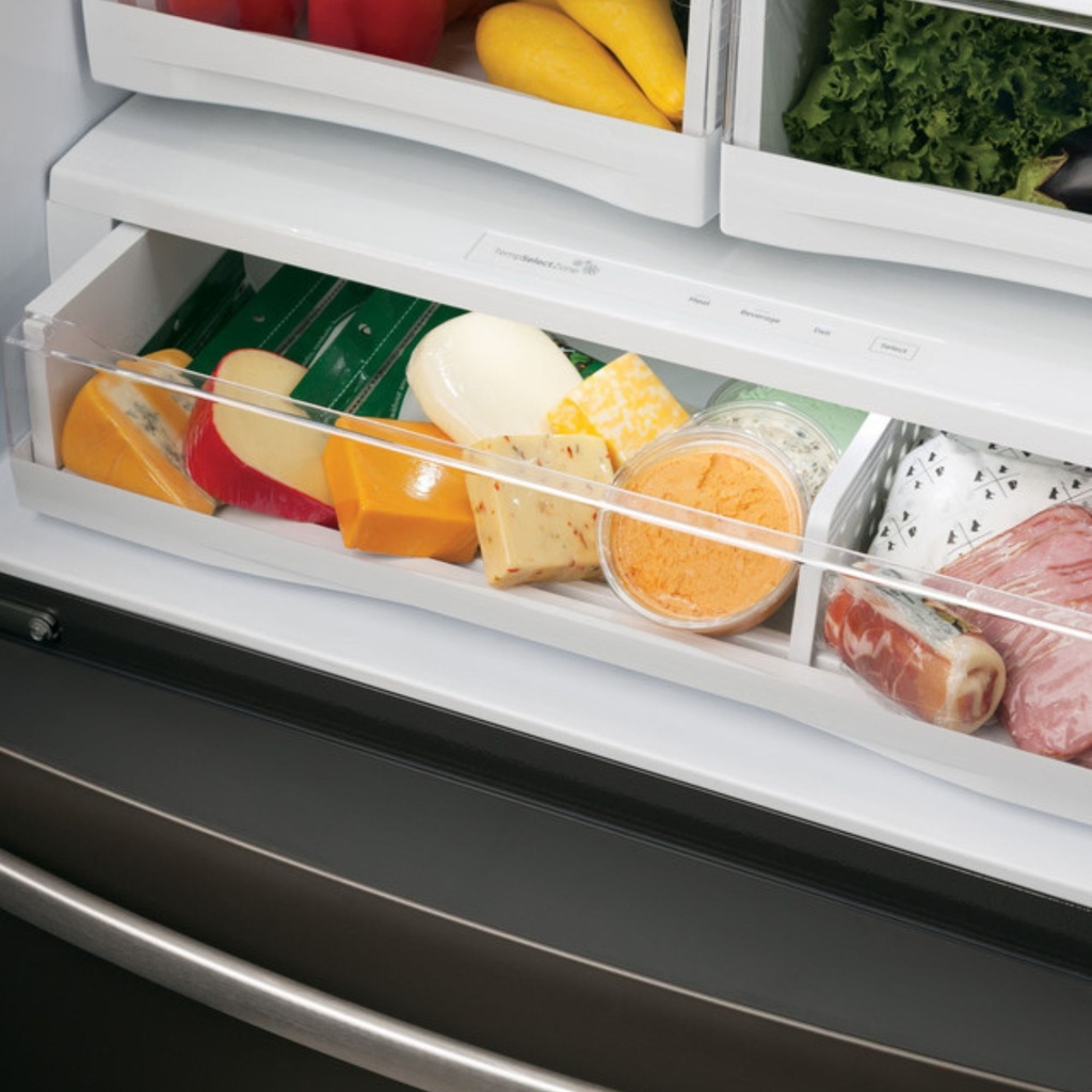 GE-PFE28KBLTS-Full-width electronic temperature-controlled drawer with LED lights