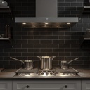 GE-PGP9036SLSS-Modern Kitchen with Black Tile Backsplash and Stainless Steel Cooktop